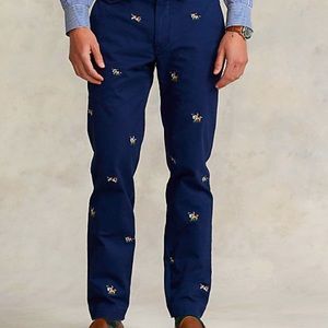 NEW WITH TAGS MENS RALPH LAUREN NAVY STRETCH STRAIGHT FIT EMBROIDERED PANTS